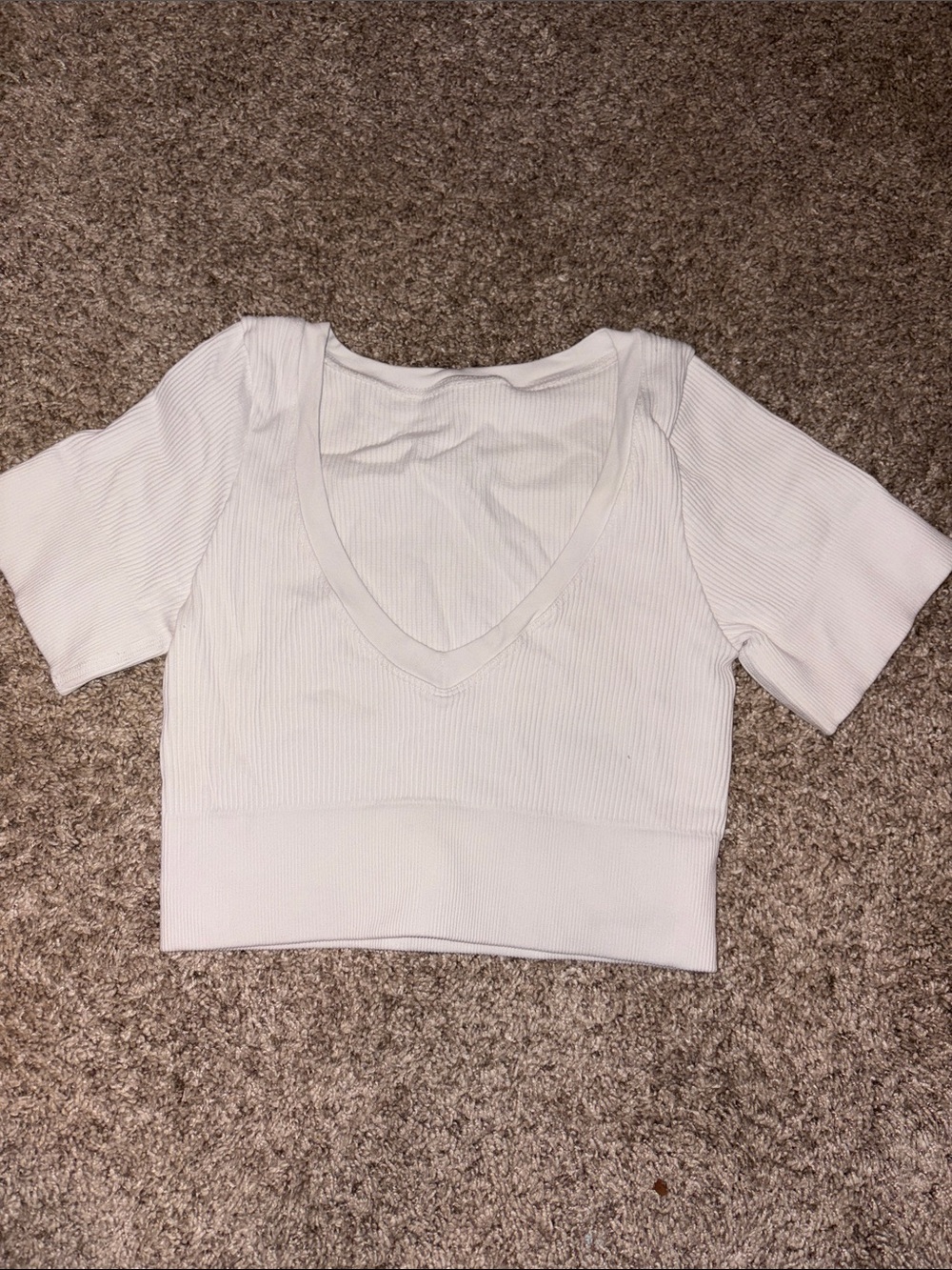 Amazon White Ribbed V-Neck Crop Top